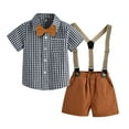 thumbnail image 1 of KYAIGUO Boys Girls 2Pcs Short Sleeve Clothes Gentleman Outfit for Toddler Kids Baby，Summer Cotton Short Sleeve Shirt+Shorts Pants Fashion Comfortable Outfits for 6M-8Y, 1 of 7