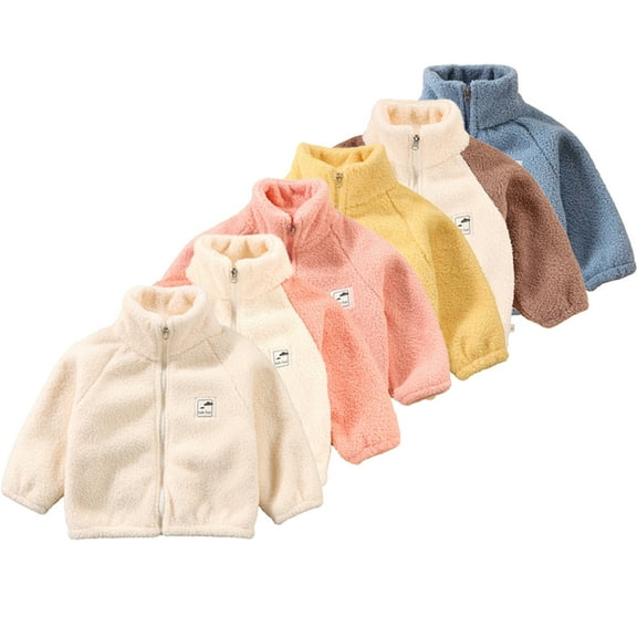 KYAIGUO Boys Girls Sherpa Fleece Jackets Coats for Baby Kids Long Sleeve Fuzzy Warm Coats Autumn Winter 1-10Y Thickened Top Cotton Jacket Outerwear