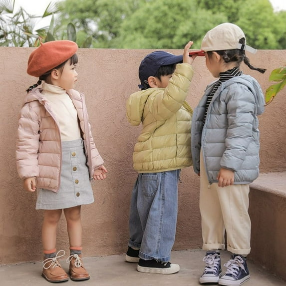 KYAIGUO Boys Girls Solid Color Winter Coat Lightweight down Jacket Hooded Warm Jacket Convertible down Jacket Coat Suitable for 2-14 Years Old(Yellow)
