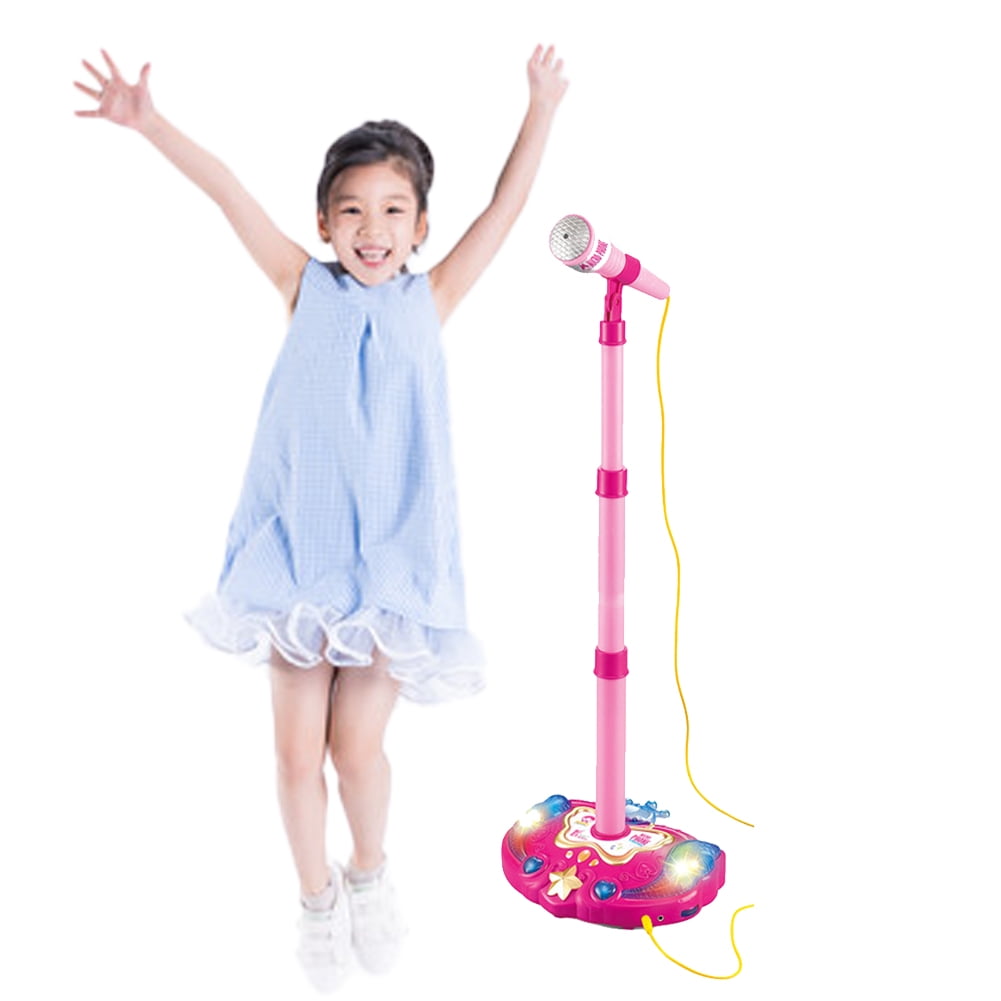 Stand Up Microphone Kids, Child Microphone With Adjustable Stand For Kids, Karaoke Machine With Lights, Girls Party Pastime, Sing Musical Toy With