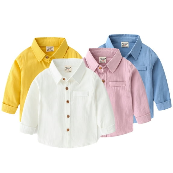 KYAIGUO Boys Shirt for Kids Toddler Long Sleeve Button Down Jacket Cardigan Spring Autumn Solid Color Baby Shirt Coat Tops for 2-7Years