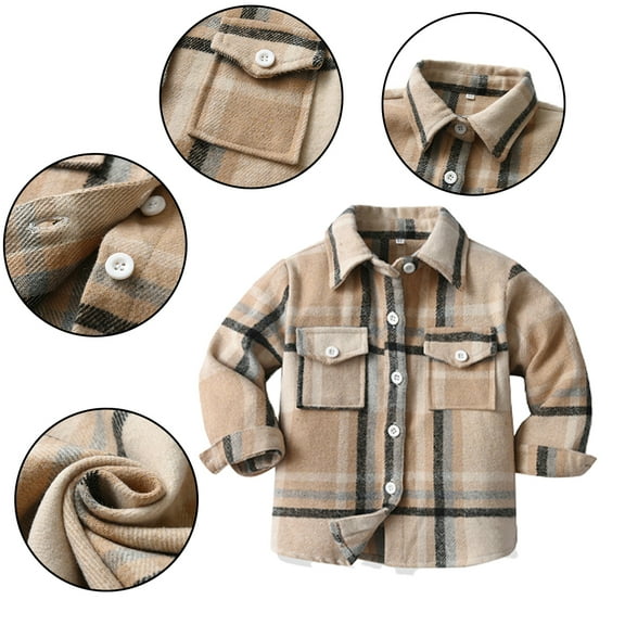 KYAIGUO Button Down Flannel Plaid Jacket Shacket for Kids Boy Girls Coats Shacket Cardigan Top Toddler Boys Girls Plaid Shirt 3M-12Y