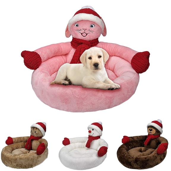 KYAIGUO Christmas Dogs Bed for Medium Small Breed Dogs,Round Cat Beds for Indoor Kitten Xmas Dolls Embrace Shape Elevated Dog Bed for Room