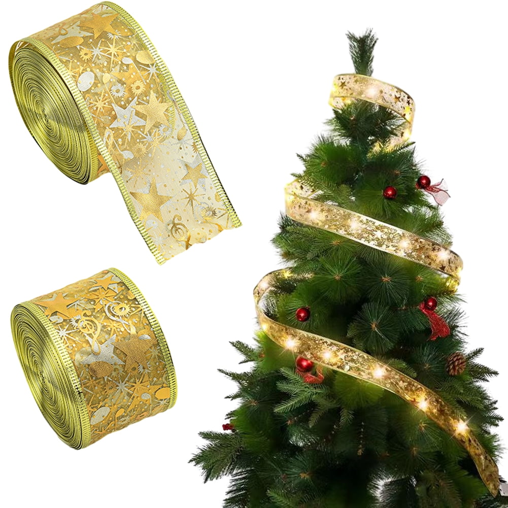KYAIGUO Christmas Ribbon Decor Pretty Printed Grosgrain LED Strip Light for DIY Handmade Festival Home Party Birthday Christmas Decorations Gift Packing