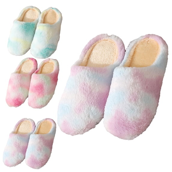 KYAIGUO Colorful Fuzzy Slippers for Women Mens Indoor House Slip-On Slippers Fall Winter Wooden Floor Cotton House Shoes Thanksgiving Christmas Slippers Gifts
