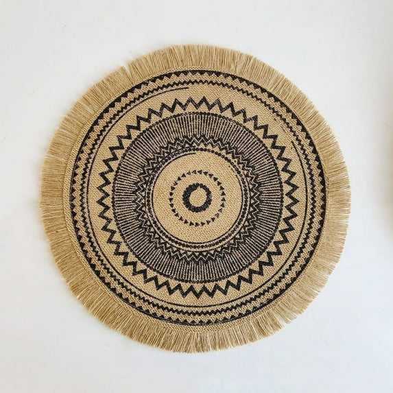KYAIGUO Cotton and Linen Woven Placemat 15inch Heat Resistant Table Mat Round Woven Mat