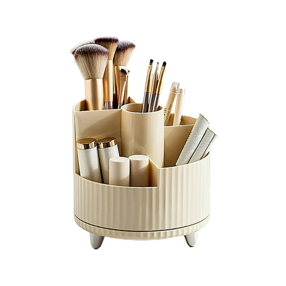 KYAIGUO Desk Makeup Organizer Rotating Makeup Brush Holder Spinning Cosmetic Display 5.6x5.8in(White)