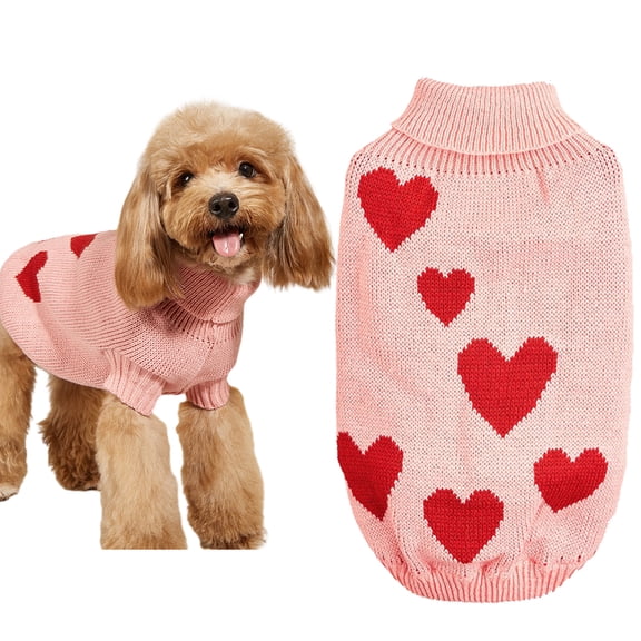 KYAIGUO Dog Sweater Cats Vest Fall & Winter Elegant Knit Turtleneck Pet Sweater with Love Patterns for Small to Large Sized Dogs