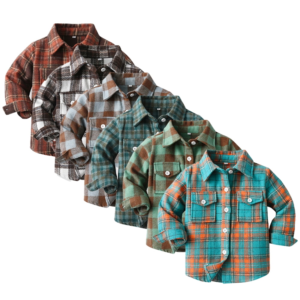 GREEN AND BROWN PLAID SHIRT IN HEAVY FLANNEL, CHILD GREEN AND BROWN PLAID SHIRT IN HEAVY FLANNEL, CHILD