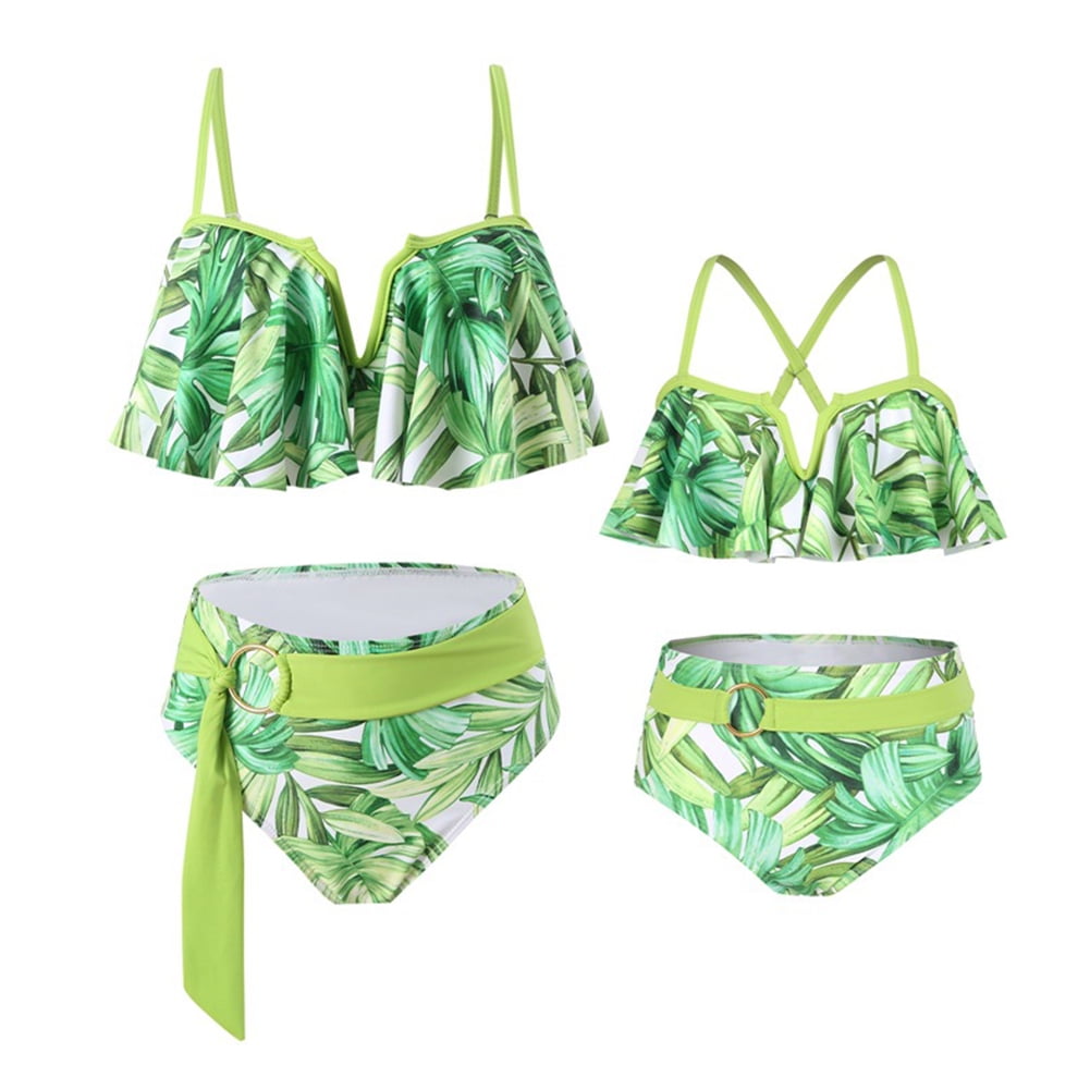 KYAIGUO Family Swimsuits Two Pieces Tank Set Parent Child Print Ruffles