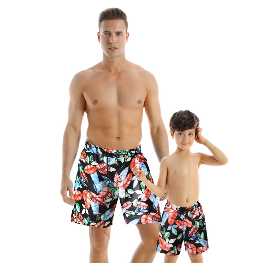 KYAIGUO Father Son Matching Swim Trunks Swimming Trunk Shorts Set with Elastic Waistband Daddy