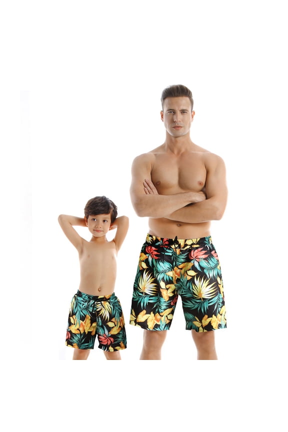 Father Son Matching Swim Trunks Swimming Trunk Shorts Set with Elastic Waistband Daddy Son Bathing Suits