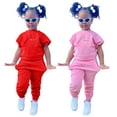 thumbnail image 1 of KYAIGUO Girls Short Sleeved Sweatshirt Set for Kids Toddler,1-9years Old Baby Summer Pullover Sweatsuit + Elastic Trousers Kid Short Sleeved Casual Sweat Suits Outfits, 1 of 9