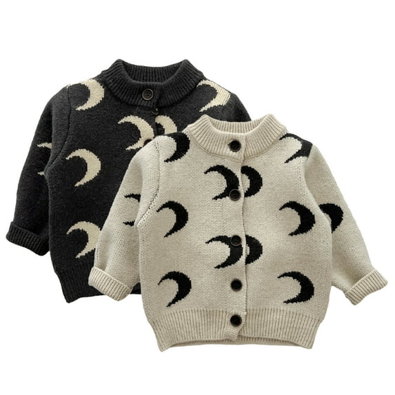 KYAIGUO Newborn Kids Cardigan Button Sweater Fashion Crewneck Print Sweater Button Cotton Outerwear Coat