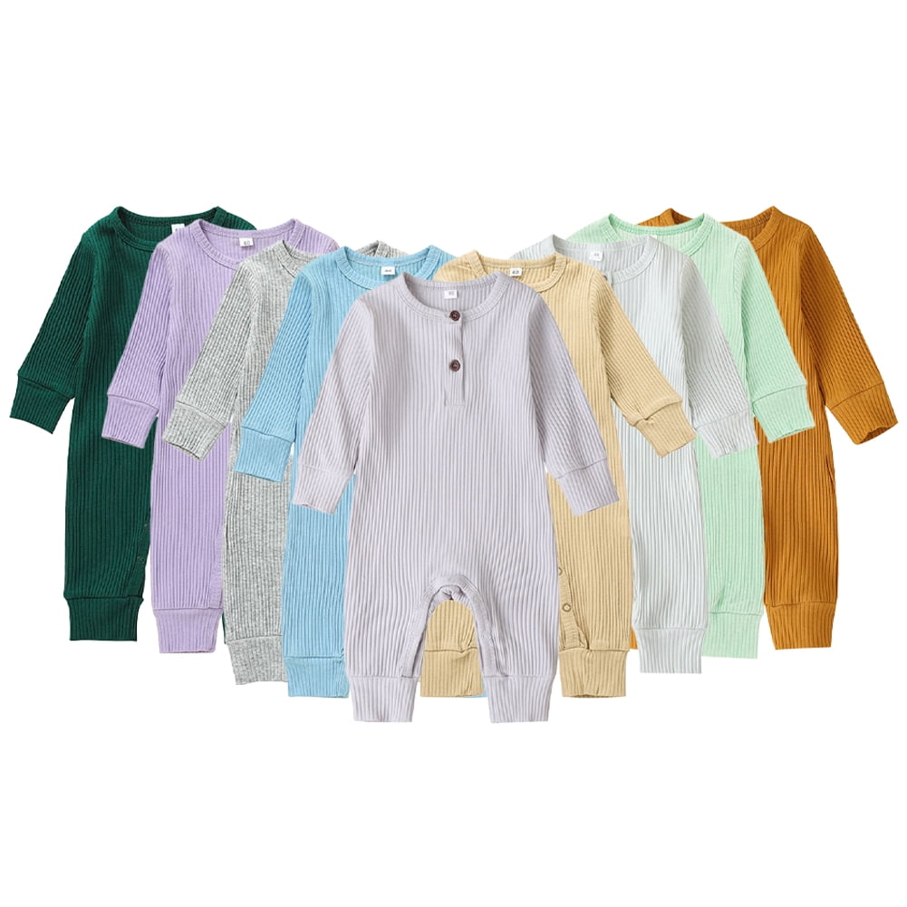KYAIGUO Baby Newborn Cotton Romper Jumpsuit for Boys Girls Long Sleeve Soft Bodysuit Infant Solid Knitted Onesies Outfits Clothes