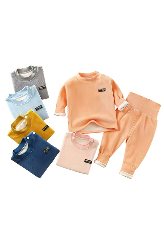 Infant Girls Thermal Underwear Set Newborn Boys Soft Breathable Cotton Base Layer 2PCS Baby Toddler High-Waisted Long John Set 4M-4T