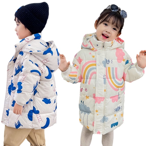 KYAIGUO Girls Boys Hooded down Cotton Jacket & Coat Standing Collar Windproof Cotton Jacket Outerwear for Toddler Warm Zipper Cartoon Jacket Coat