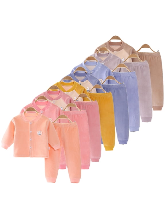 Infant Newborn Girls Winter Thermal Underwear Set Baby Boys Soft Breathable Cotton Base Layer 2PCS High-Waisted Long John Set