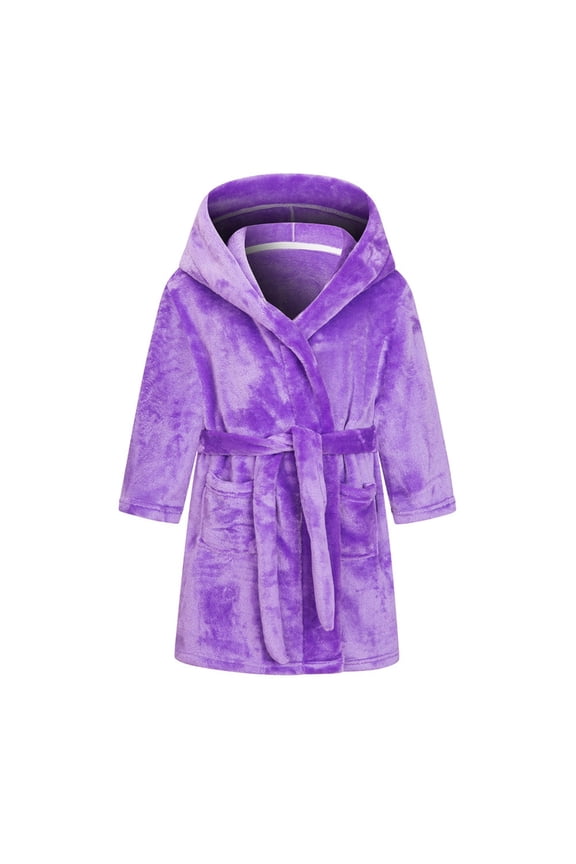 Newborn Boys Girls Hooded Bathrobe Solid Color Sleeping Gown Short Thick Robes for Toddler Kids Spa Bathrobe 2-12T