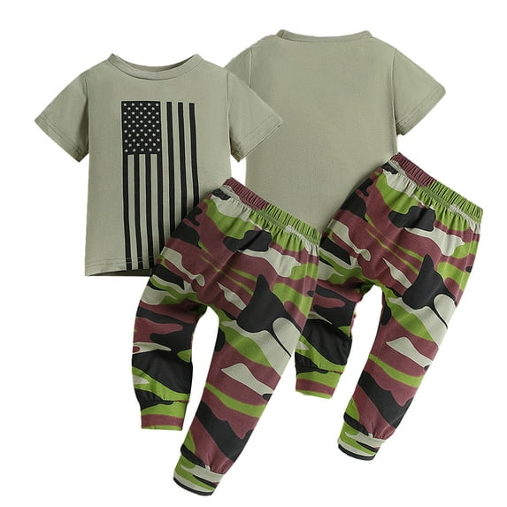 KYAIGUO Infant Toddler Boys Summer Sweatsuit Jogger Pants 2PCS Tracksuits Set for Boys, Baby Short Sleeve Sweatshirts Pants Camouflage Outfits Kids Short Sleeve Sweat Suits Outfits for 9M-5T