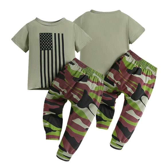 KYAIGUO Infant Toddler Boys Summer Sweatsuit Jogger Pants 2PCS Tracksuits Set for Boys, Baby Short Sleeve Sweatshirts Pants Camouflage Outfits Kids Short Sleeve Sweat Suits Outfits for 9M-5T