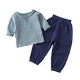 thumbnail image 1 of KYAIGUO Infant Unisex 2 PCS Outfit Muslin Long Sleeve T-Shirt Tops Pants Set Drawstring Pants Set for Toddler Kids 6 Months to 6 Years, 1 of 7