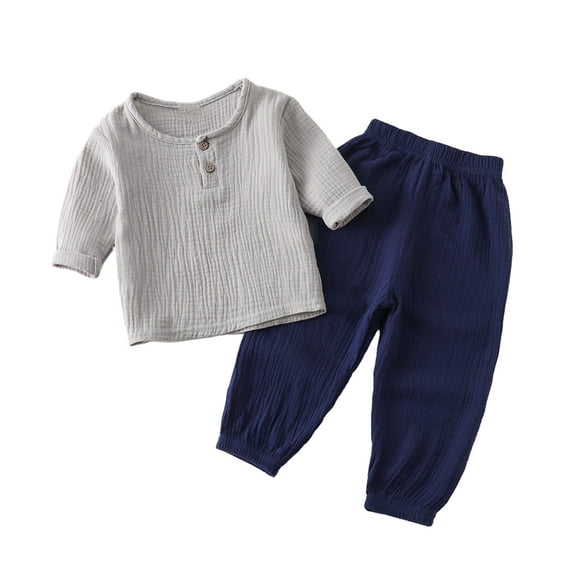 KYAIGUO Infant Unisex 2 PCS Outfit Muslin Long Sleeve T-Shirt Tops Pants Set Drawstring Pants Set for Toddler Kids 6 Months to 6 Years