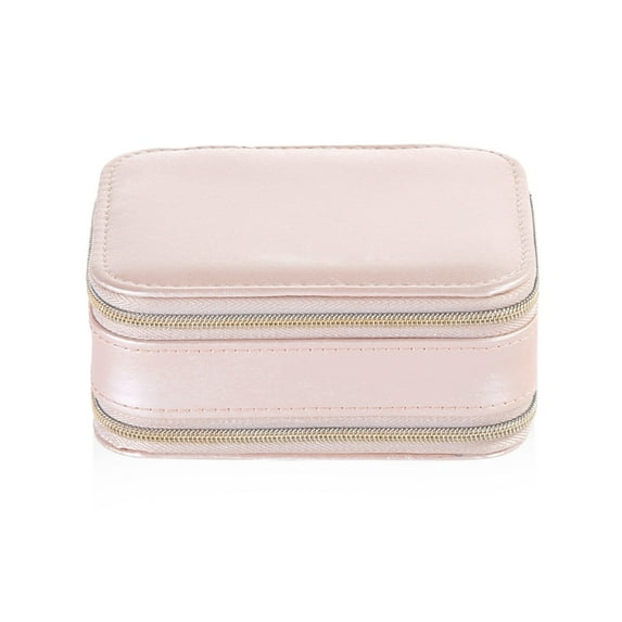 KYAIGUO Jewelry Box PU Leather and Suede Double Zippers Storage Box Easy to Carry Cosmetic Case-Pink