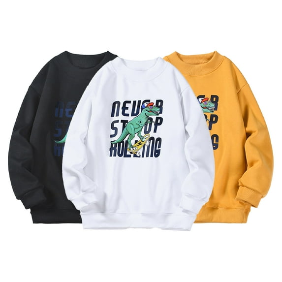 KYAIGUO Kids Baby Autumn Winter Sweatshirt Big Boys Fleece Sweatsuit Thickened Warm Tops Youth Chunky Dinosaur Print Sports Pullover for 5-13Y