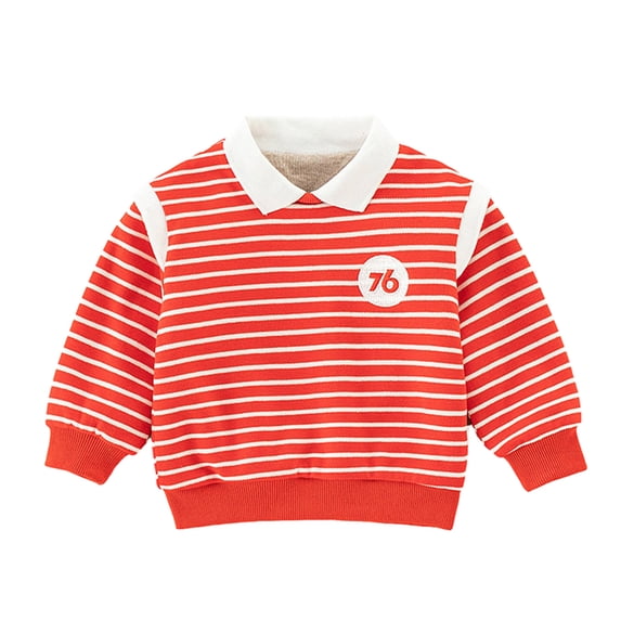 KYAIGUO Kids Baby Boys Girls Fleece Spring Fall Lapel Stripe Pullover Long Sleeve Tops New Thickened Warm Comfortable Fashion Stripes,Sizes 1-7Years