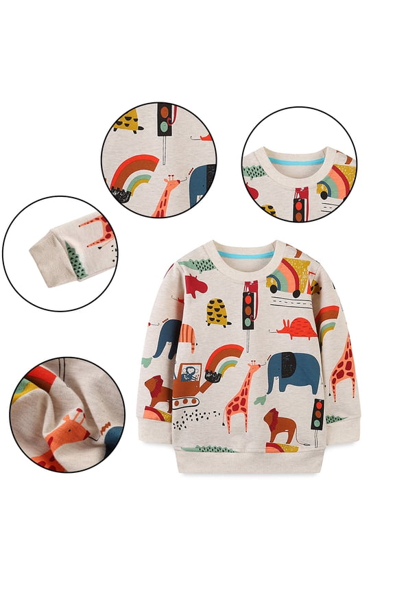 Kids Baby Boys Girls Sweatshirts Long Sleeve Printed Sport Undershirt Sweatsuit Pullover Crewneck Cartoon Bottom Shirt Tops Shirts Sweater，Size 2-7