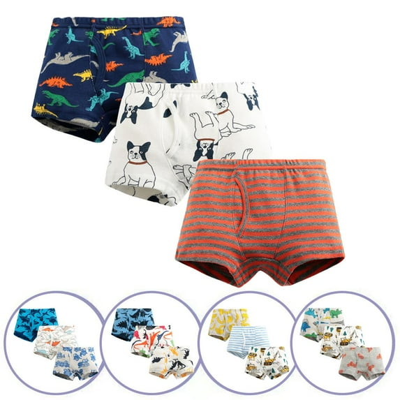 KYAIGUO Kids Baby Boys Underwear,Comfort Flex Waistband Boxer Brief Sizes 3Pack Cartoon Dinosaur Cotton Shorts Panties for 3-8 Years