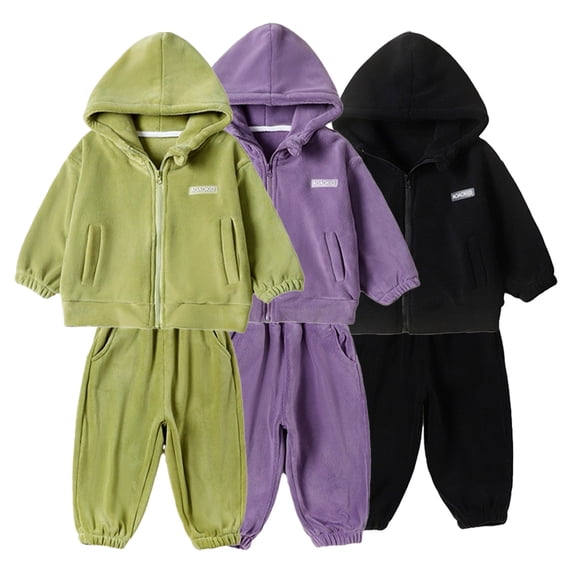 KYAIGUO Kids Baby Fall Winter Pajamas 2Pcs Sets for Boys Girls,2Pcs Sweatsuit Jammies Outfit 9M-8Y Toddler Fleece Hooded Sleepwear+Athletic Jogger Pants Set