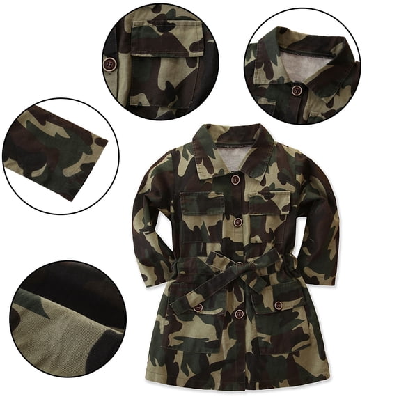 KYAIGUO Kids Baby Girls Camouflage Windbreaker Jacket Coats Casual Button down Trench Coat Toddler Outerwear Spring Fall Outfit Clothes for 1-7 Years