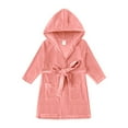thumbnail image 1 of KYAIGUO Kids Baby Girls Velvet Bathrobes with Hoodie Newborn Toddler Fuzzy Solid Color Robes Soft Mid Length Night-Robe with Pockets and Belt for 9M-25Y, 1 of 9