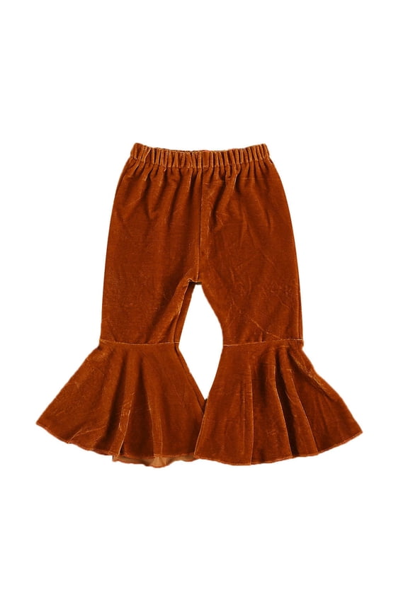 Kids Baby Girls Velvet Flare Pants Leggings Newborn Elastic Waist Bottoms Tights Little Girls High Waisted Casual Ruffle Long Pants Baby Fall Winter Bell Bottoms Trousers for 6M-6Y