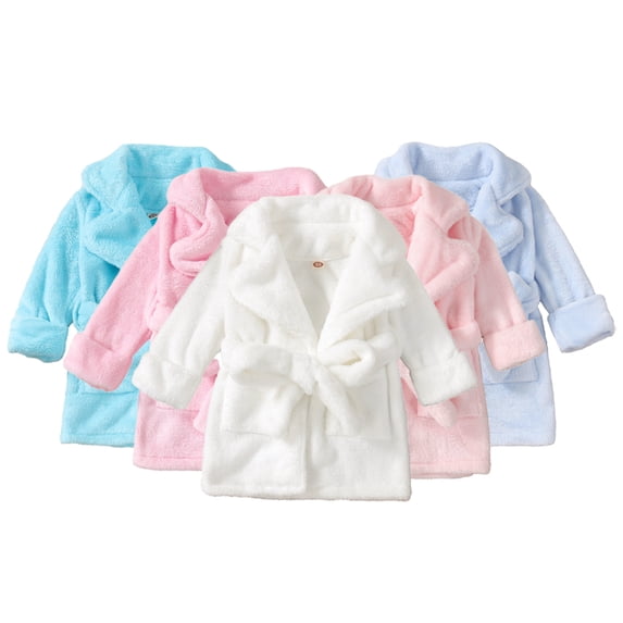 KYAIGUO Kids Baby Hooded Bathrobe for Toddler Boys Girls Soft Plush Cute Robe Pajamas 1-7Y Sleepwear Bathing Robes Solid Color Jammies Night-Robe
