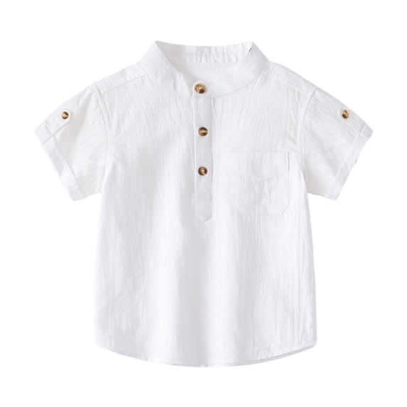 KYAIGUO Kids Baby Short Sleeved Shirt S for Boys,Toddler Summer Solid Color Short Sleeved T-Shirt Little Boys Fashion Button up Collar Shirt Tee for 1-6Y