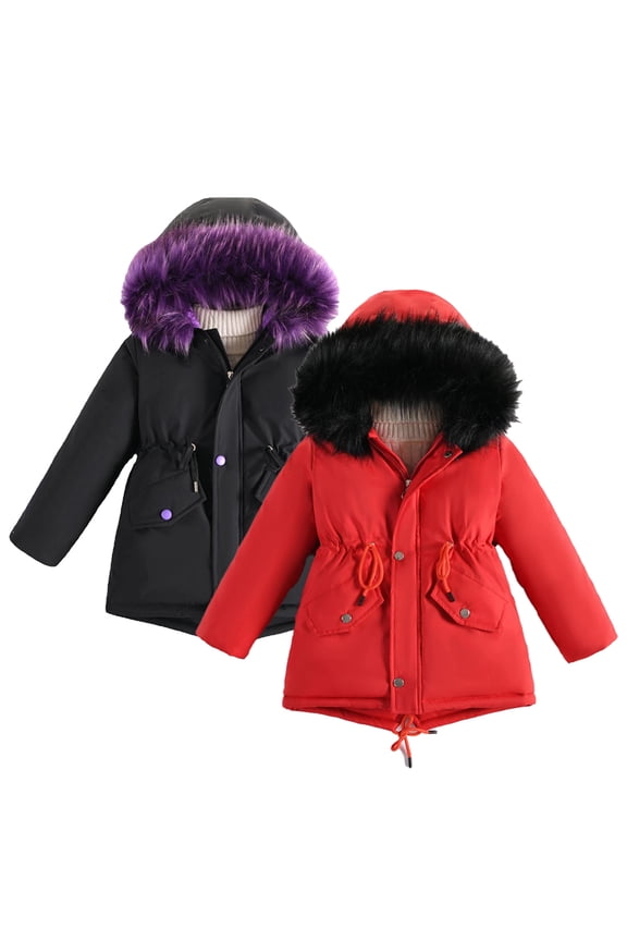 3-14T Kids Girls Winter Coats Teen Mid-Length Outerwear Toddle Hooded Parka Fleece Snow Outwear long Drawstring waistband Warm Zipper Hooded Parka Kid Fleece Snowsuit Jacket Coat