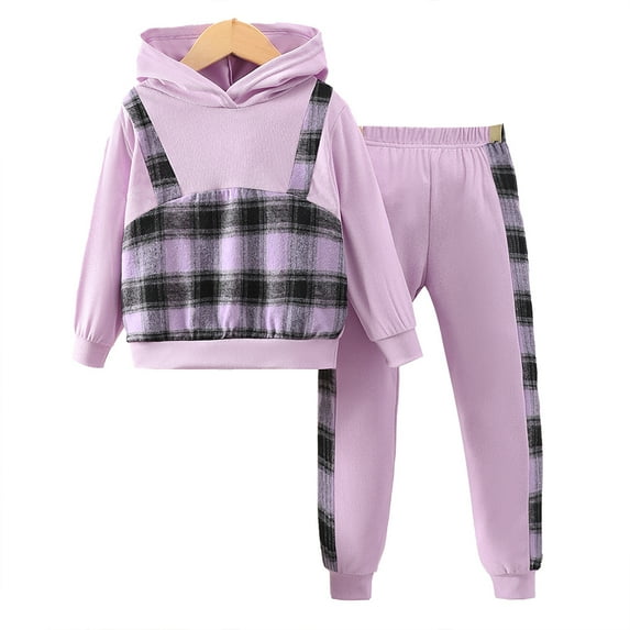 KYAIGUO Kids Boys Girls Hooded Plaid Sweatshirt Spring Fall 2PCS Outfits Set Long-Sleeved Tops with Shirtpants for Infant 2-7 Years Old