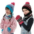 thumbnail image 1 of KYAIGUO Kids Boys Girls Winter Hat Scarf Gloves Set 4-7Years Old Warm Knit Beanie Cap Circle Scarf Mitten with Fleece Lining 3Pcs, 1 of 8