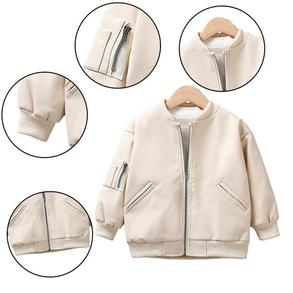 KYAIGUO Kids Boys Spring Faux Leather Jackets Coats Toddler Baby Girls Moto Outwears with Zipper for 1-9T