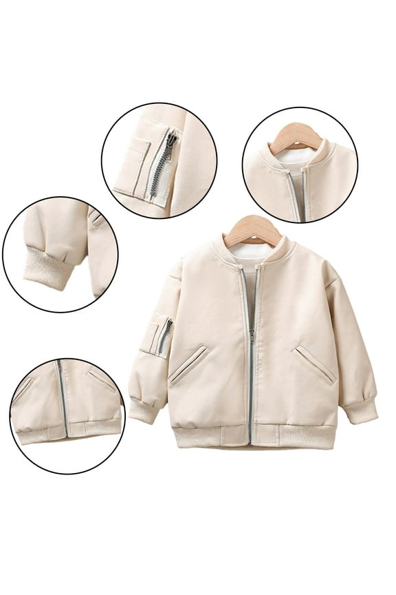 Kids Boys Spring Faux Leather Jackets Coats Toddler Baby Girls Moto Outwears with Zipper for 1-9T
