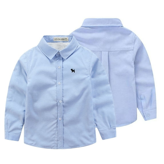 KYAIGUO Kids Boys Winter Button down Dress Shirt Toddler Long Sleeve Solid Shirt Warm Lined Fleece Tops