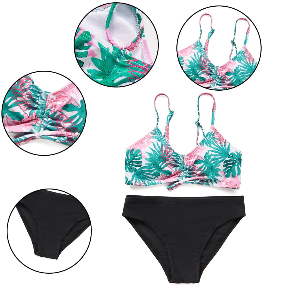 KYAIGUO Kids Girls 2 Pieces Set Swimsuit Summer Leaf Print Beach Bikini