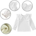 thumbnail image 1 of KYAIGUO Kids Girls' Basic Doll Collar Shirt White Tees Plain Fleece Shirt Blouse Winter Long Sleeve Lapel Princess Tee Shirt, 1 of 8