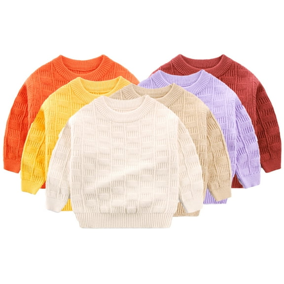 KYAIGUO Kids Girls Boys Pullover Knit Sweater for Toddler Baby Sweater Warm Solid Colour Sweater for 2-7y