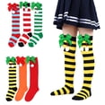 thumbnail image 1 of KYAIGUO Kids Girls Christmas Holiday Knee High Socks 7-12Y Cute Bowknot Fur Ball Compression Socks Fall Winter Christmas Socks Thigh High Socks 6 Pairs, 1 of 9