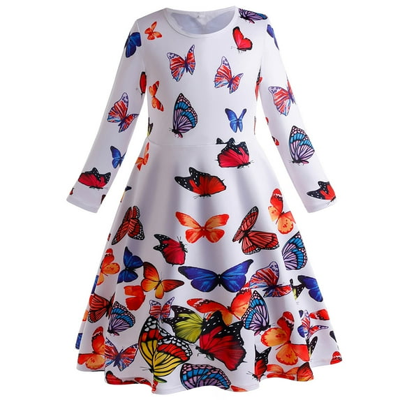 KYAIGUO Kids Girls Dress Soft Dress Princess Party Dress 3-10 Years Old Spring Print Dress for Toddler Loose Mid-Length Dress