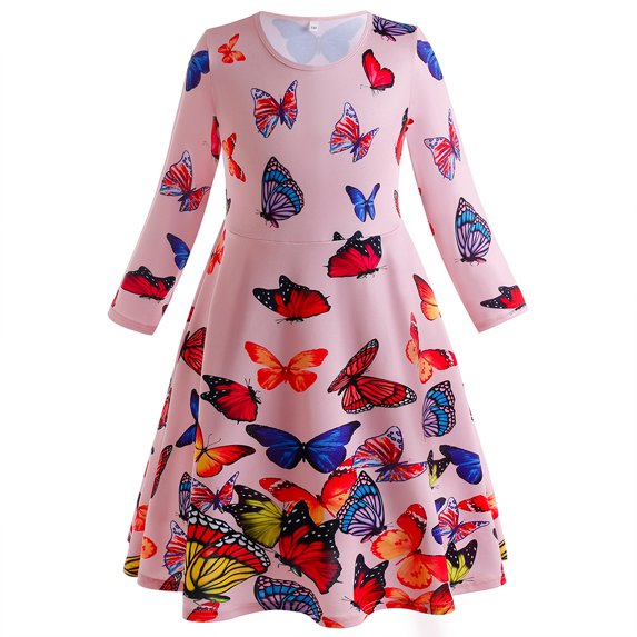 KYAIGUO Kids Girls Dress Soft Dress Princess Party Dress 3-10 Years Old Spring Print Dress for Toddler Loose Mid-Length Dress
